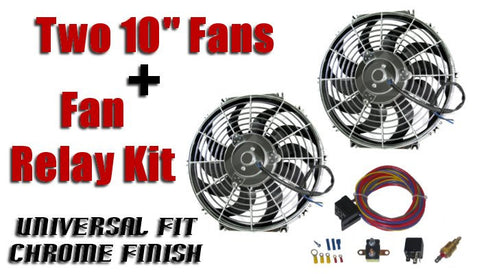 Two Ten-Inch Chrome Finish Radiator Cooling Fans & Electric Relay