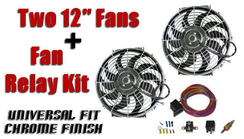 Twelve-Inch Chrome Finish Radiator Cooling Fans & Electric Relay